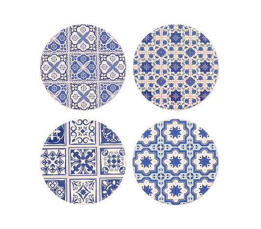 Jamesia Round Blue Toned Vintage Coaster Set - DECOR PETIT