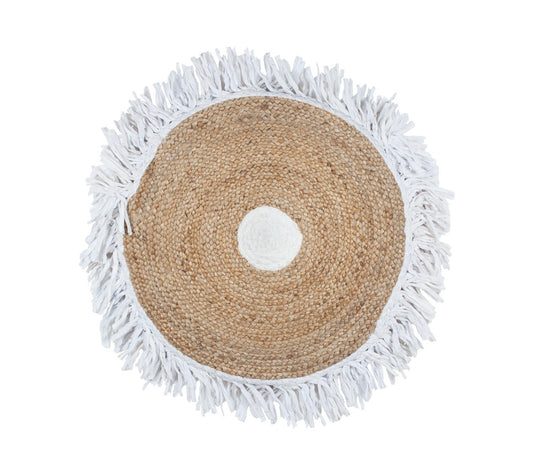 Tappeto Arlo con nappe bianche intrecciate in iuta, 90 cm. - DECOR PETIT