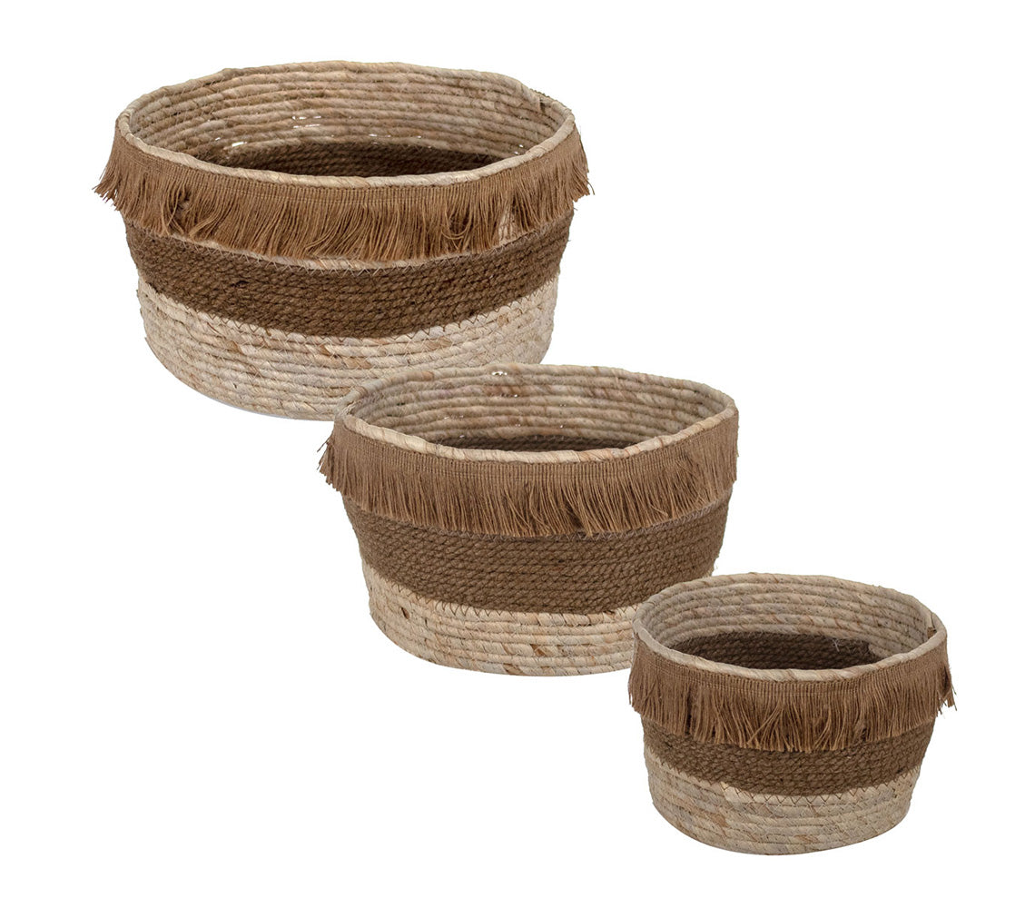 Shylah Natural Tasseled Basket Set - DECOR PETIT