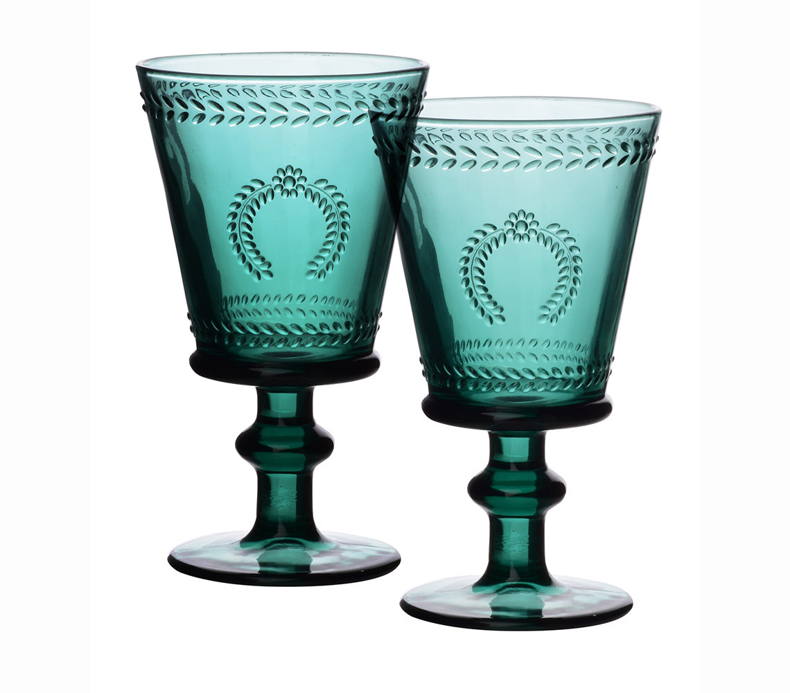 Ecila Dark Set of 2 Wine Glasses, Green - DECOR PETIT