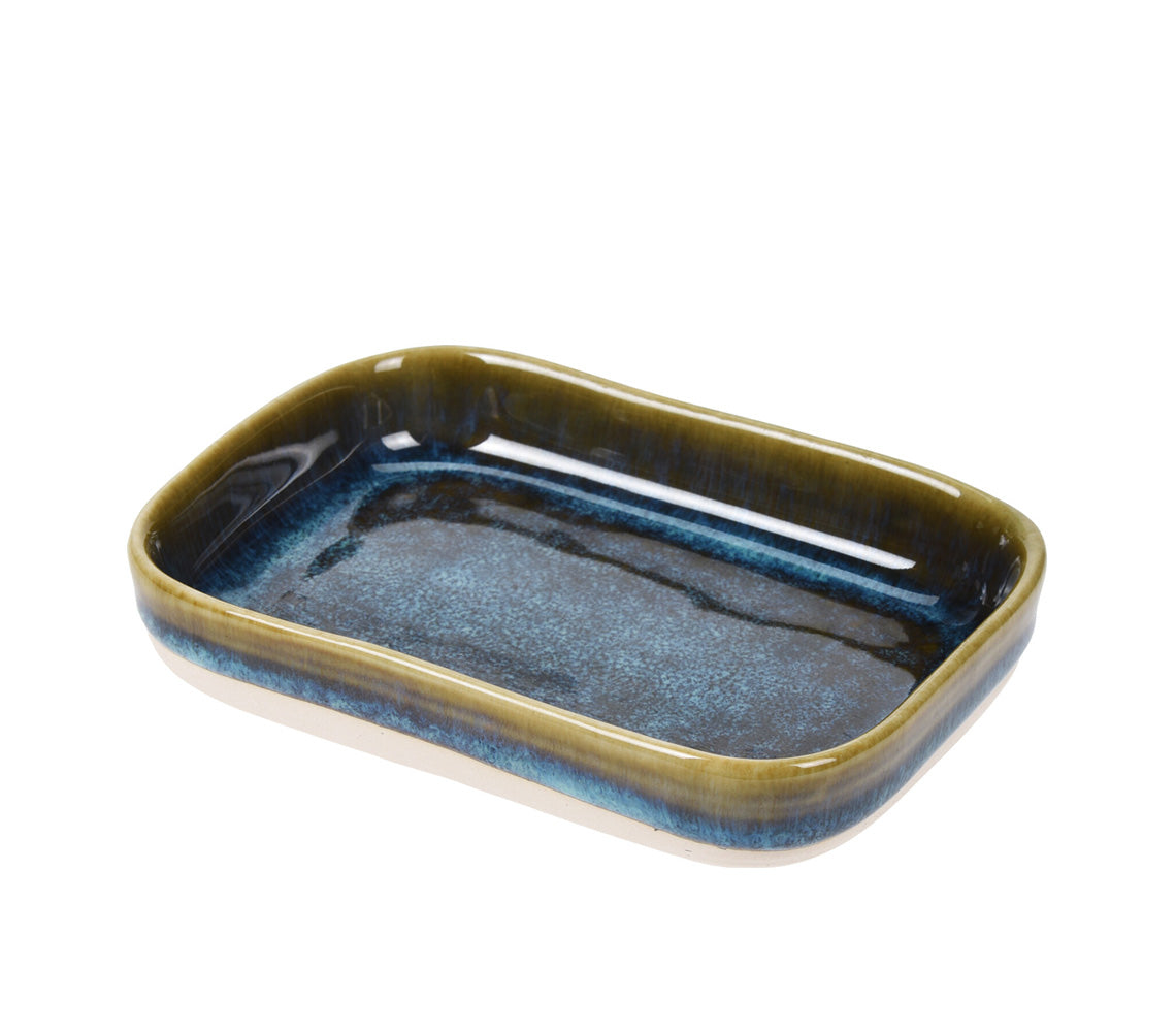 Fleur Stoneware Rectangle Baking Tray, Marble Blue - DECOR PETIT