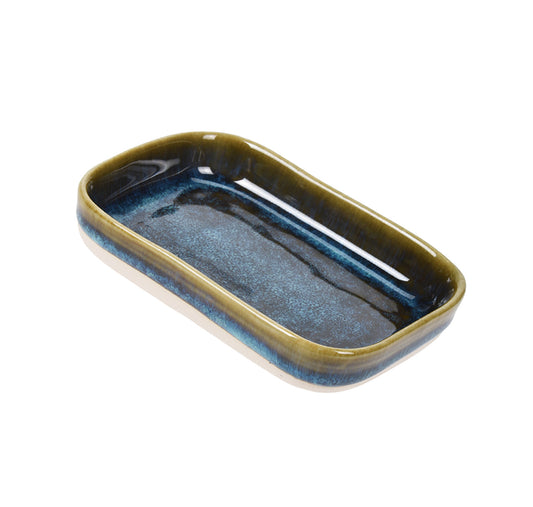 Fleur Stoneware Rectangle Baking Tray, Marble Blue - DECOR PETIT