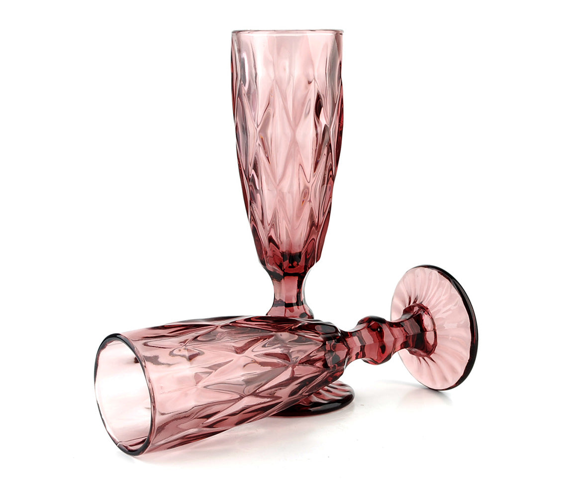 Elise Set of 6 Champagne Glasses, Pink - DECOR PETIT