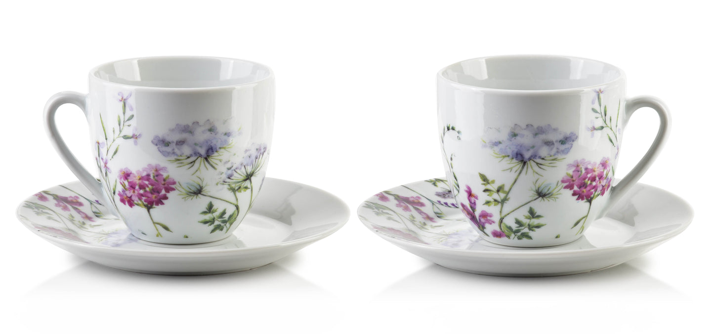 Joy Set of 6 Cups with Saucers, Floral Garden - DECOR PETIT