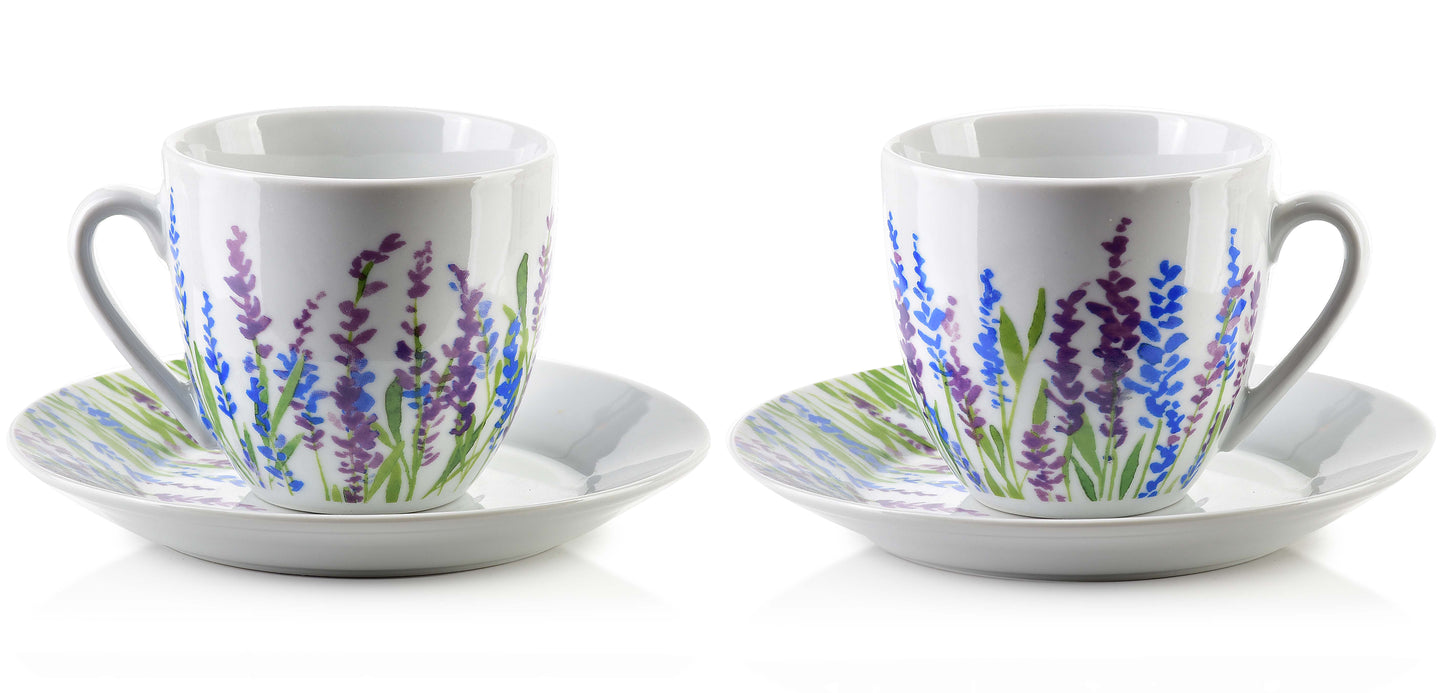 Joy Set 6 Tazze con Piattino, Campo Lavanda - DECOR PETIT