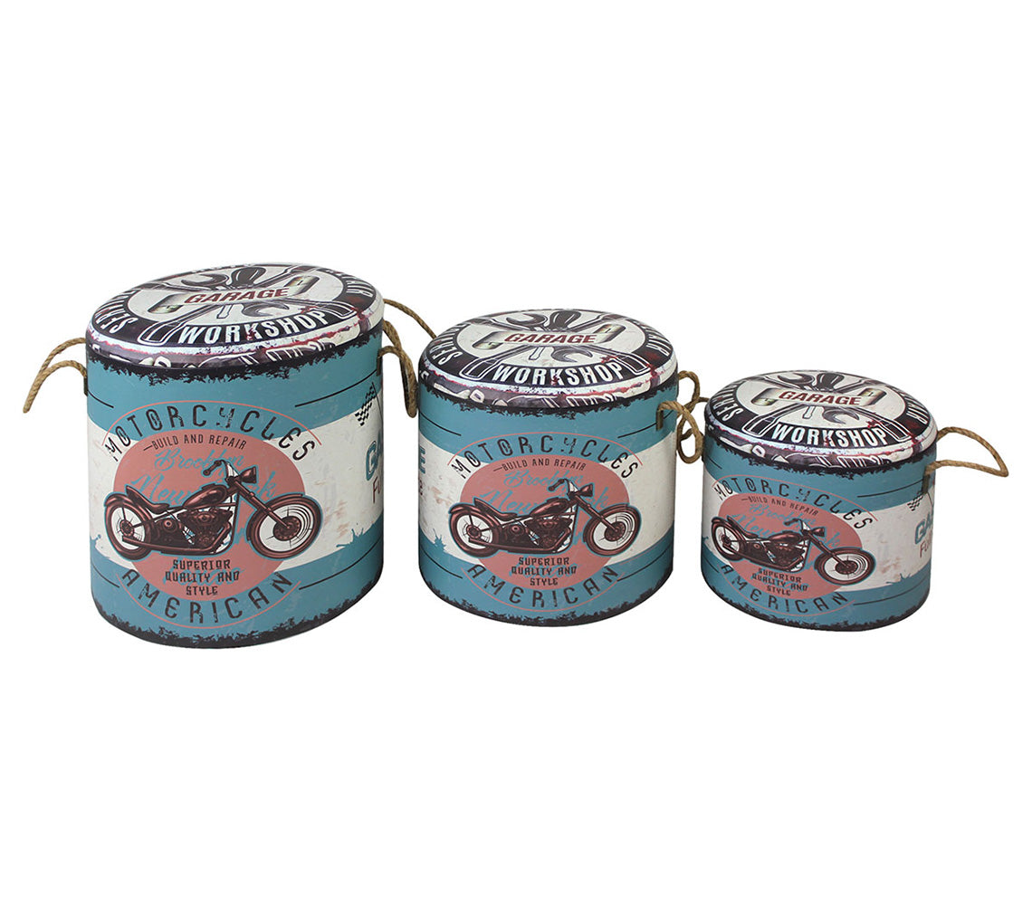 Cajas Taburete Harley Vintage Moto - DECOR PETIT