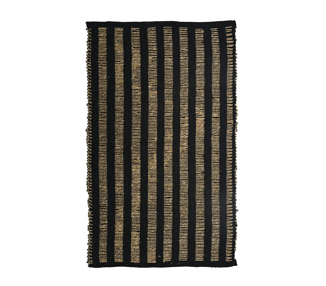 Tapis Shaila Seagrass en coton noir, 50x80 cm. - DECOR PETIT