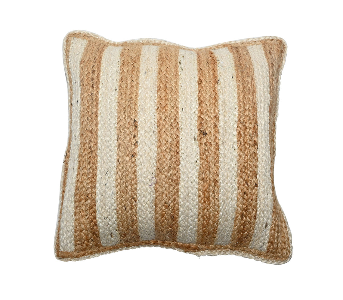 Talia Wide Striped Jute Cushion, 45x45 cm. - DECOR PETIT