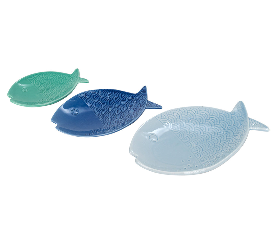 Dominica Blue-Toned Fish Platters - DECOR PETIT