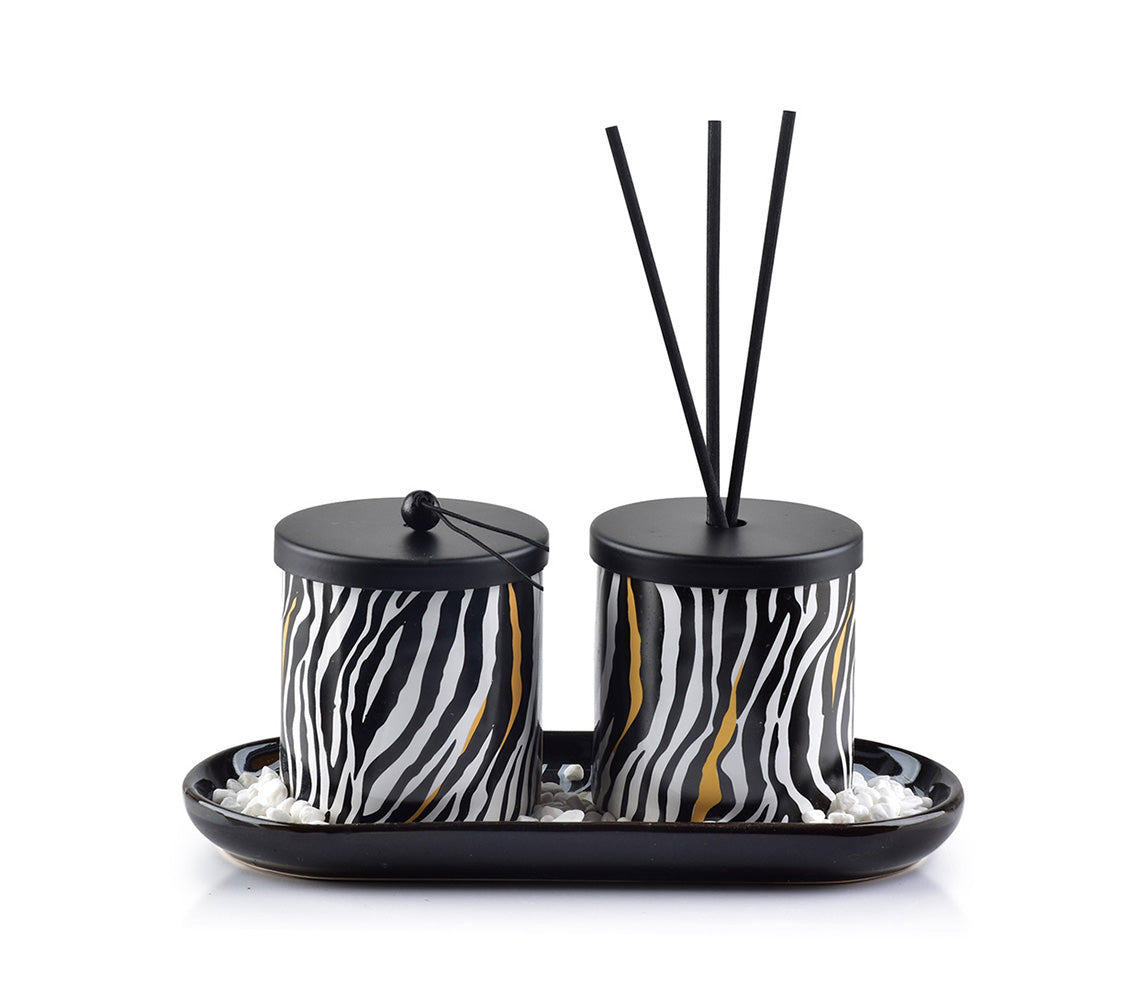 Lucille Geurkaarsen- en diffuserset met zebrapatroon - DECOR PETIT