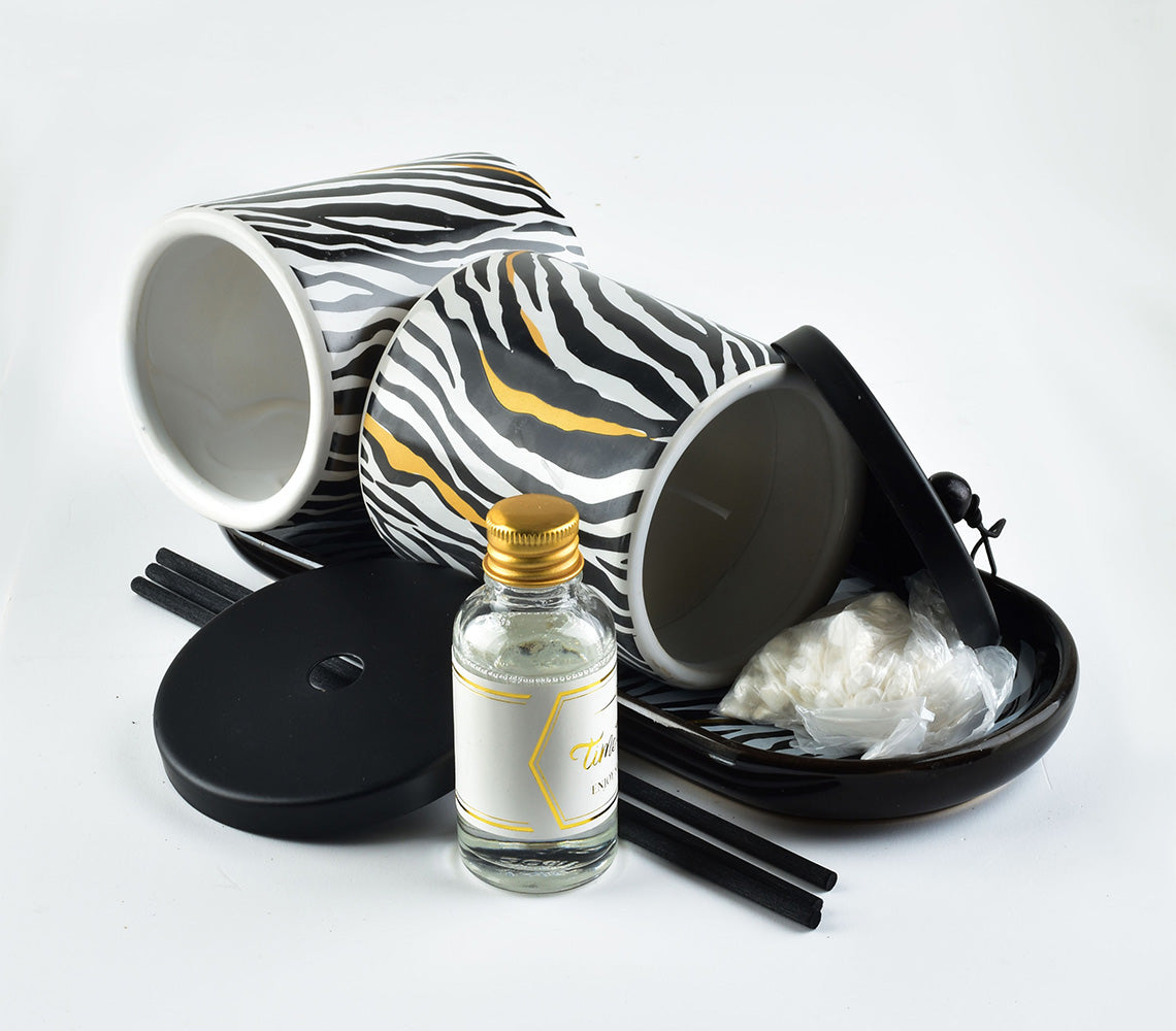 Lucille Zebra Pattern Scented Candle & Diffuser Set - DECOR PETIT