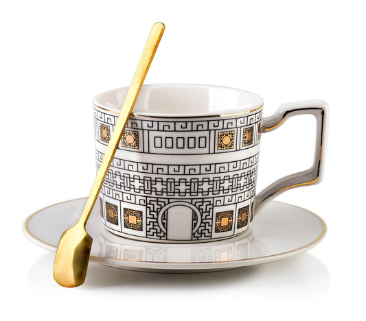 Tasse et soucoupe Otis aux Luxueux Accents Dorés - DECOR PETIT