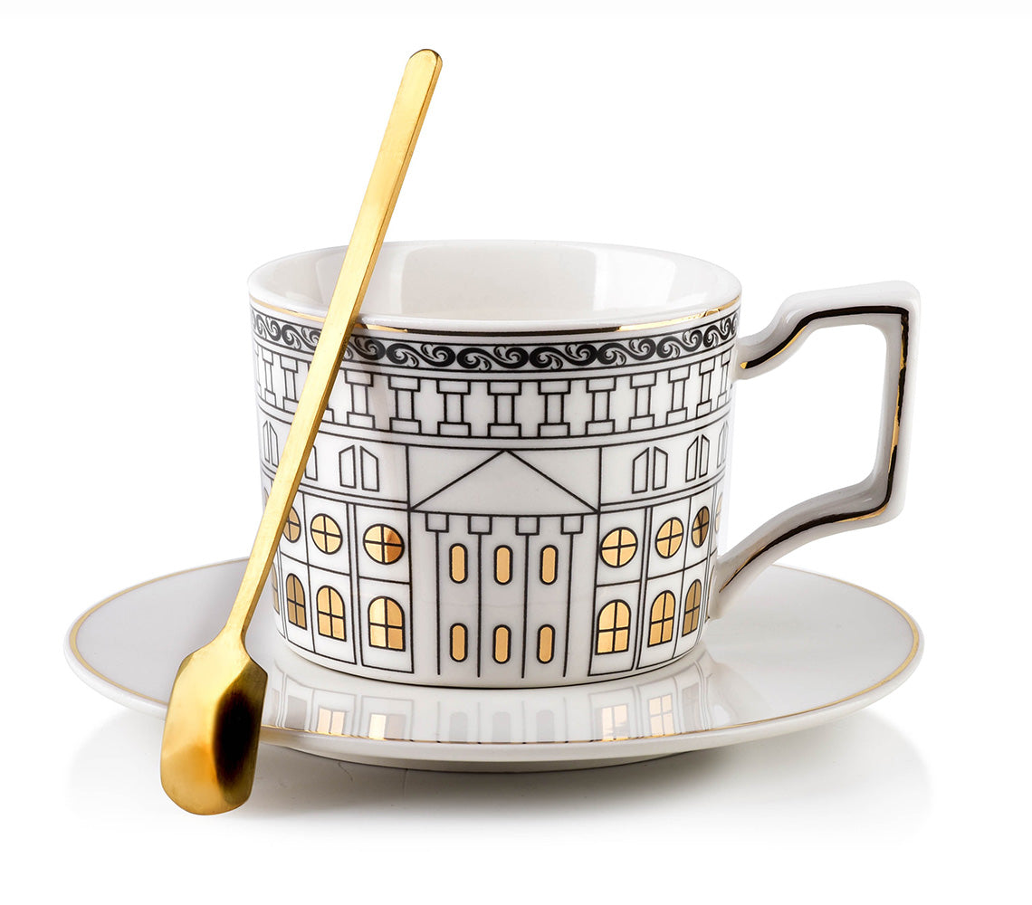 Otis Tasse und Untertasse mit goldener Löffelklammer – DECOR PETIT