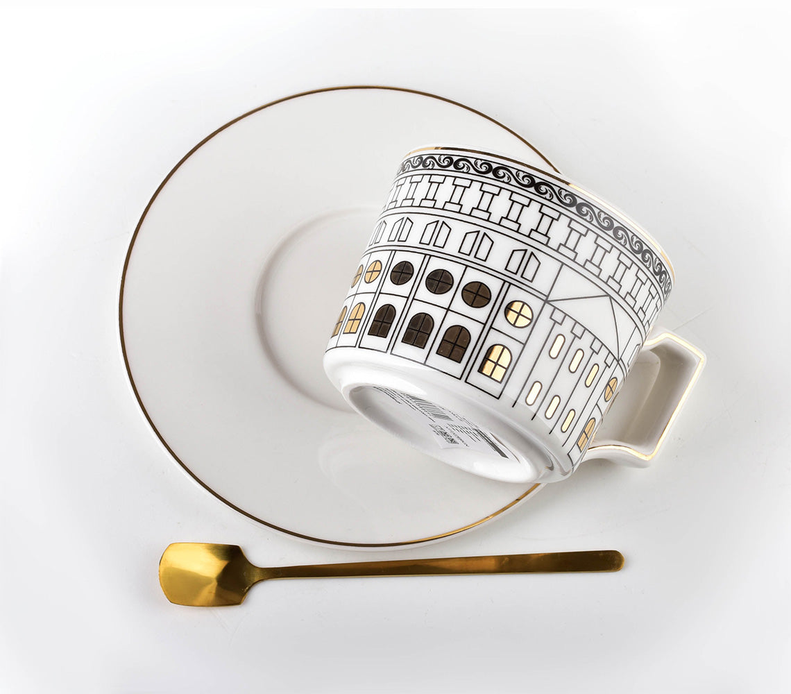 Otis Cup&Saucer with Gold Spoon Clamp - DECOR PETIT