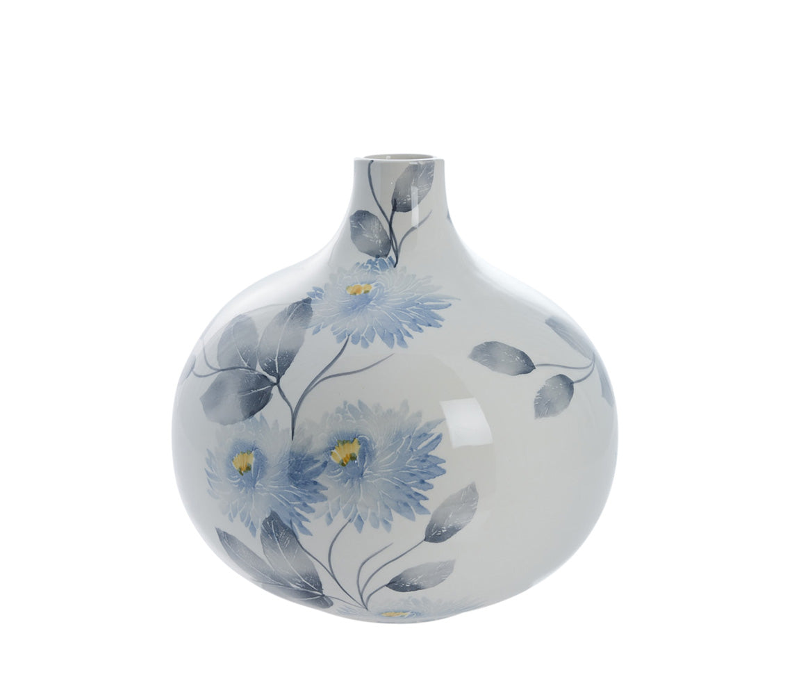 Sanella Vaas met Vervaagde Blauwe Bloemen, H27 cm. - DECOR PETIT